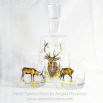Stag Deer Hand Painted Whisky Decanter and 2 Tumblers Set