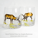 Stag Deer Pair of Hand Painted Whisky Tumblers