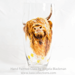Highland Cow large hand painted glass vase