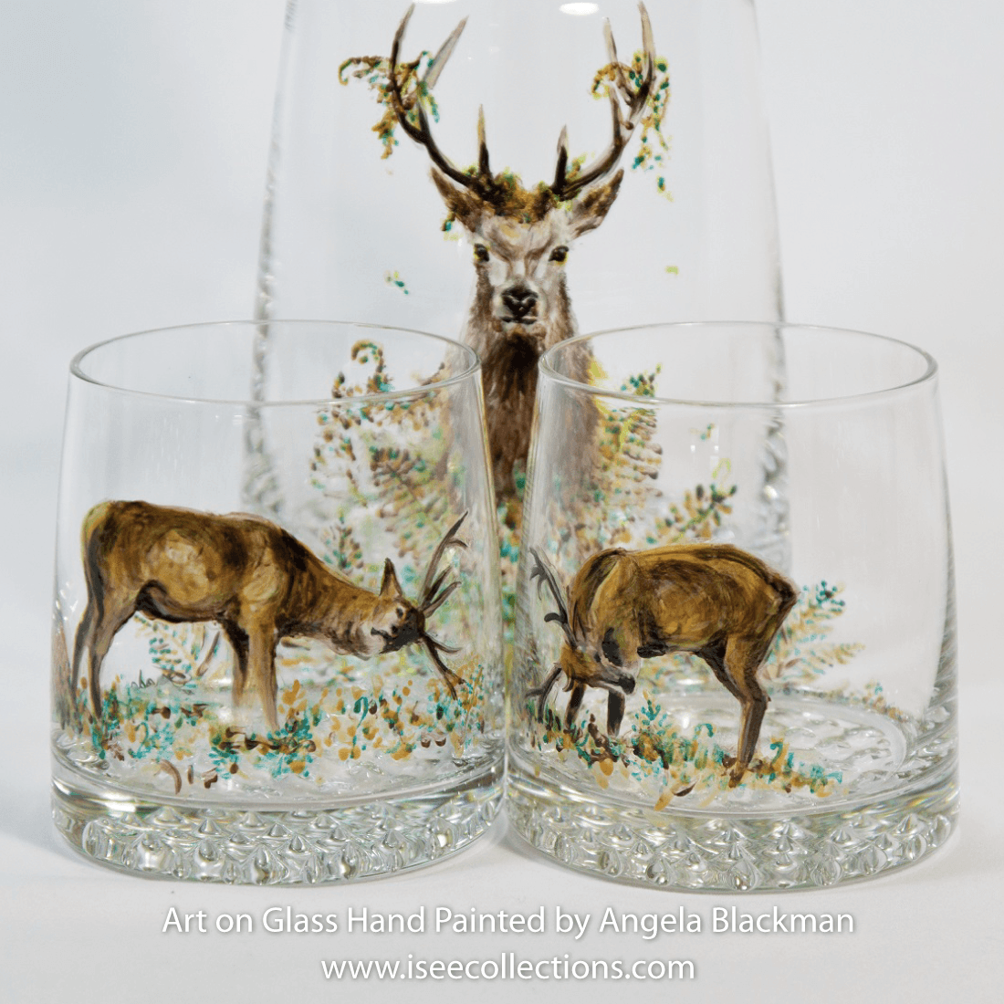Stag Deer Hand Painted Whisky Decanter Tumblers Set - Image 5
